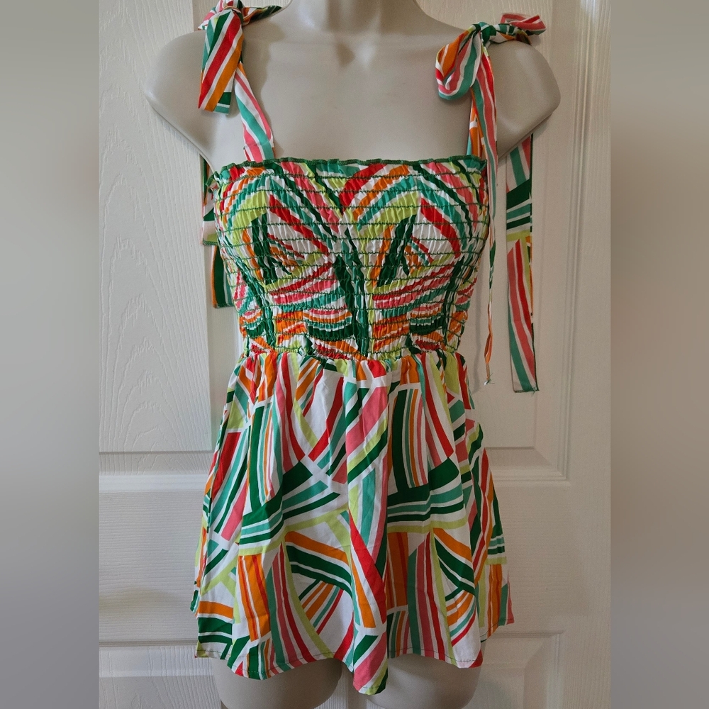 HAPTICS NWOT Colorful Geometric Strapless Top